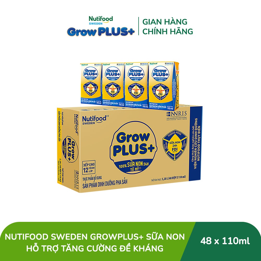 [Livestream BeyondK] Thùng Sữa Bột Pha Sẵn GrowPLUS+ Sữa Non Tăng Đề Kháng 110ml trên 1 tuổi - (48 Hộp x 110ml)