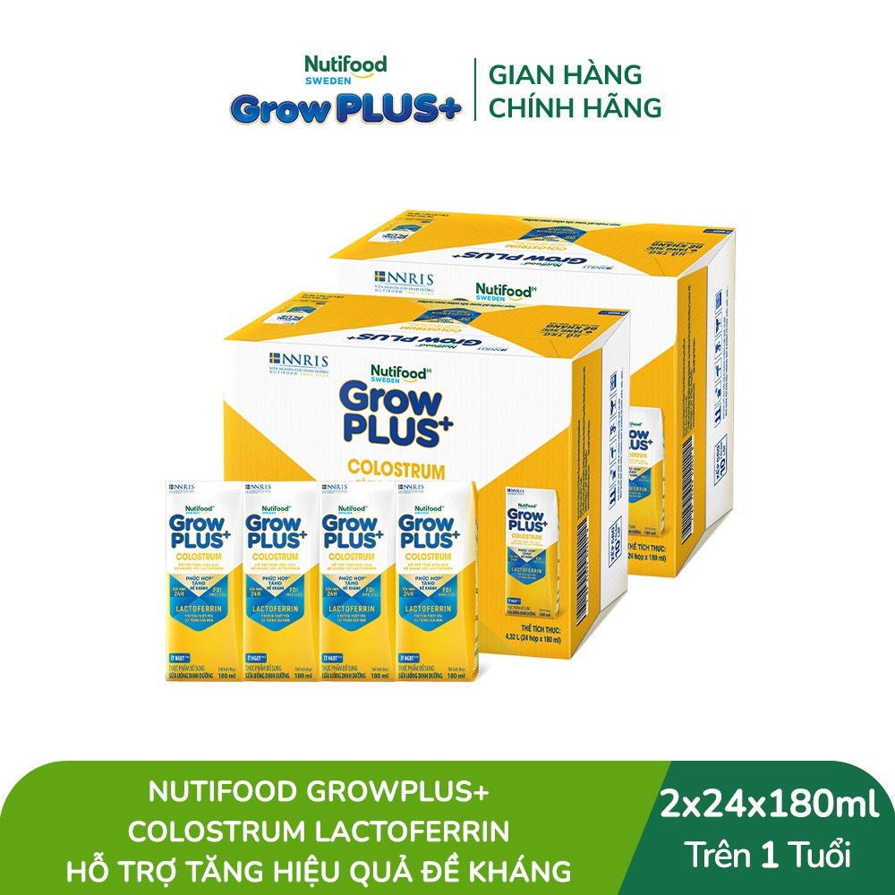 [Livestream Lucie] Combo 2 Thùng 24 hộp Sữa bột pha sẵn Nutifood Sweden GrowPLUS+ Colostrum Lactoferrin 180ml