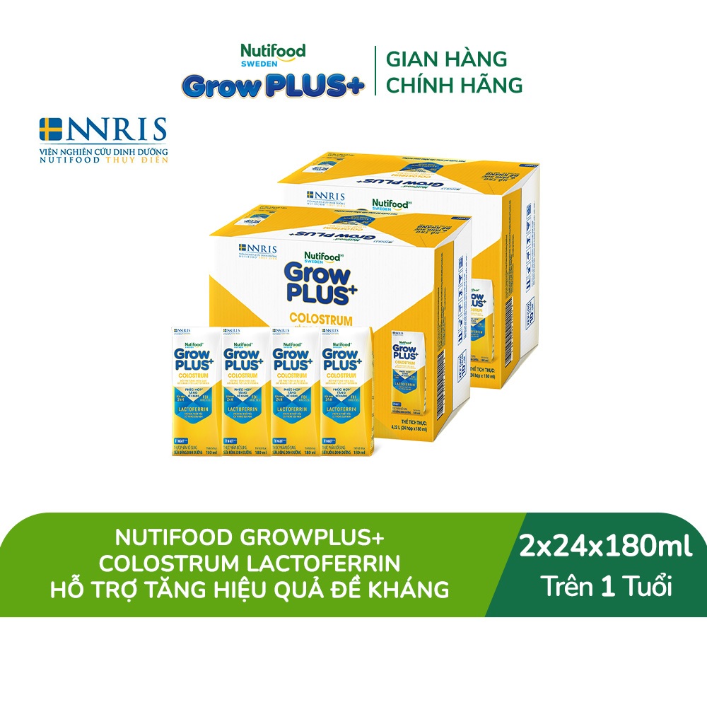 [Livestream Lucie] Combo 2 Thùng 24 hộp Sữa bột pha sẵn Nutifood Sweden GrowPLUS+ Colostrum Lactoferrin 180ml