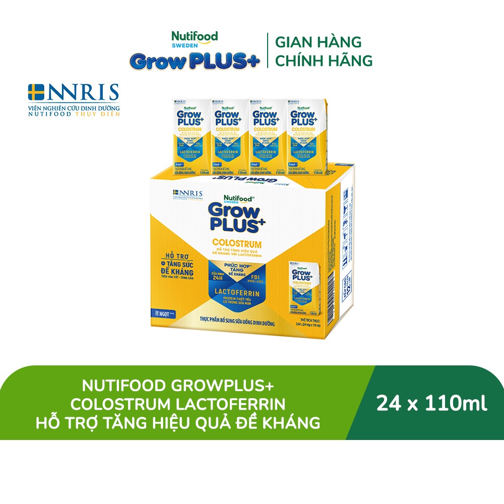 [Livestream Lucie] Thùng 24 hộp Sữa bột pha sẵn Nutifood Sweden GrowPLUS+ Colostrum Lactoferrin 110ml