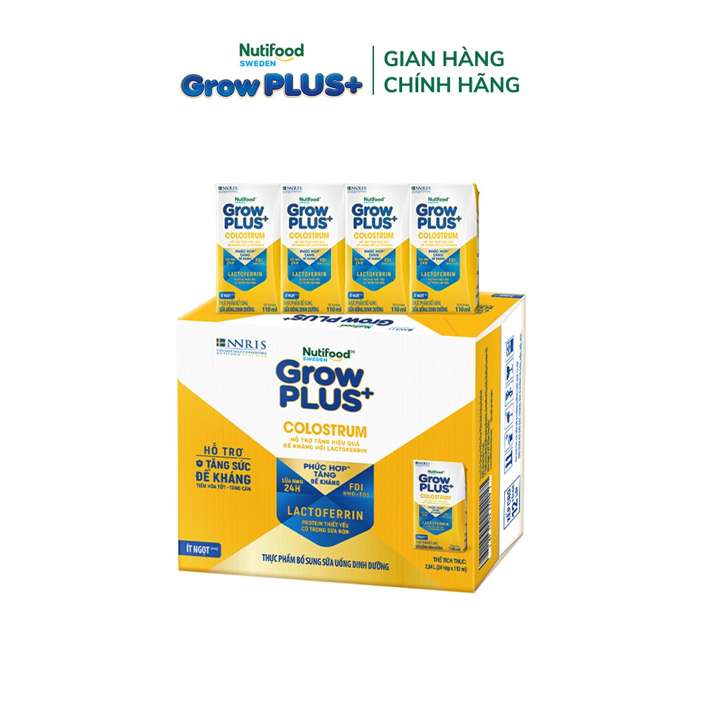 [Livestream Lucie] Thùng 24 hộp Sữa bột pha sẵn Nutifood Sweden GrowPLUS+ Colostrum Lactoferrin 110ml