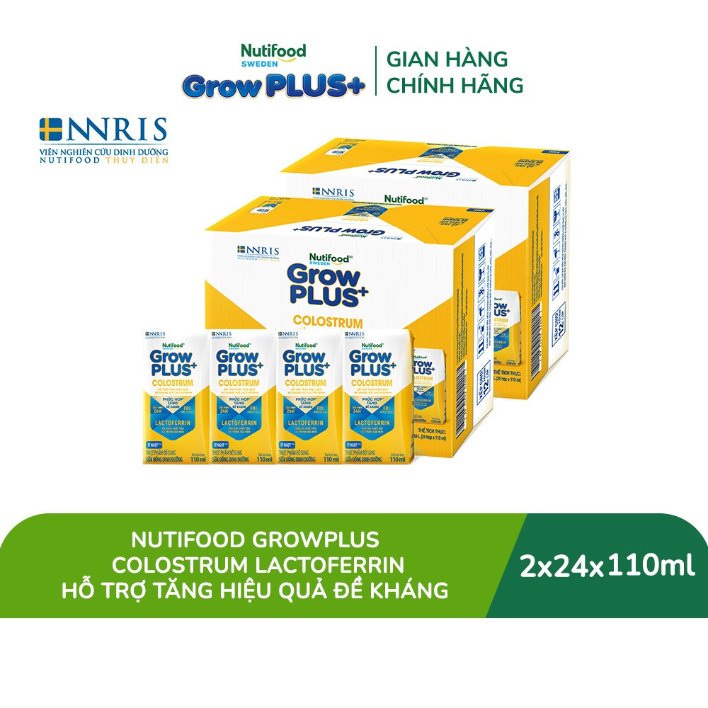 [Livestream BeyondK] Combo 2 Thùng 24 hộp Sữa bột pha sẵn Nutifood Sweden GrowPLUS+ Colostrum Lactoferrin 110ml