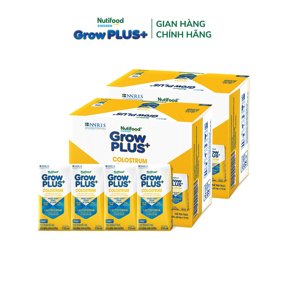[Livestream BeyondK] Combo 2 Thùng 24 hộp Sữa bột pha sẵn Nutifood Sweden GrowPLUS+ Colostrum Lactoferrin 110ml