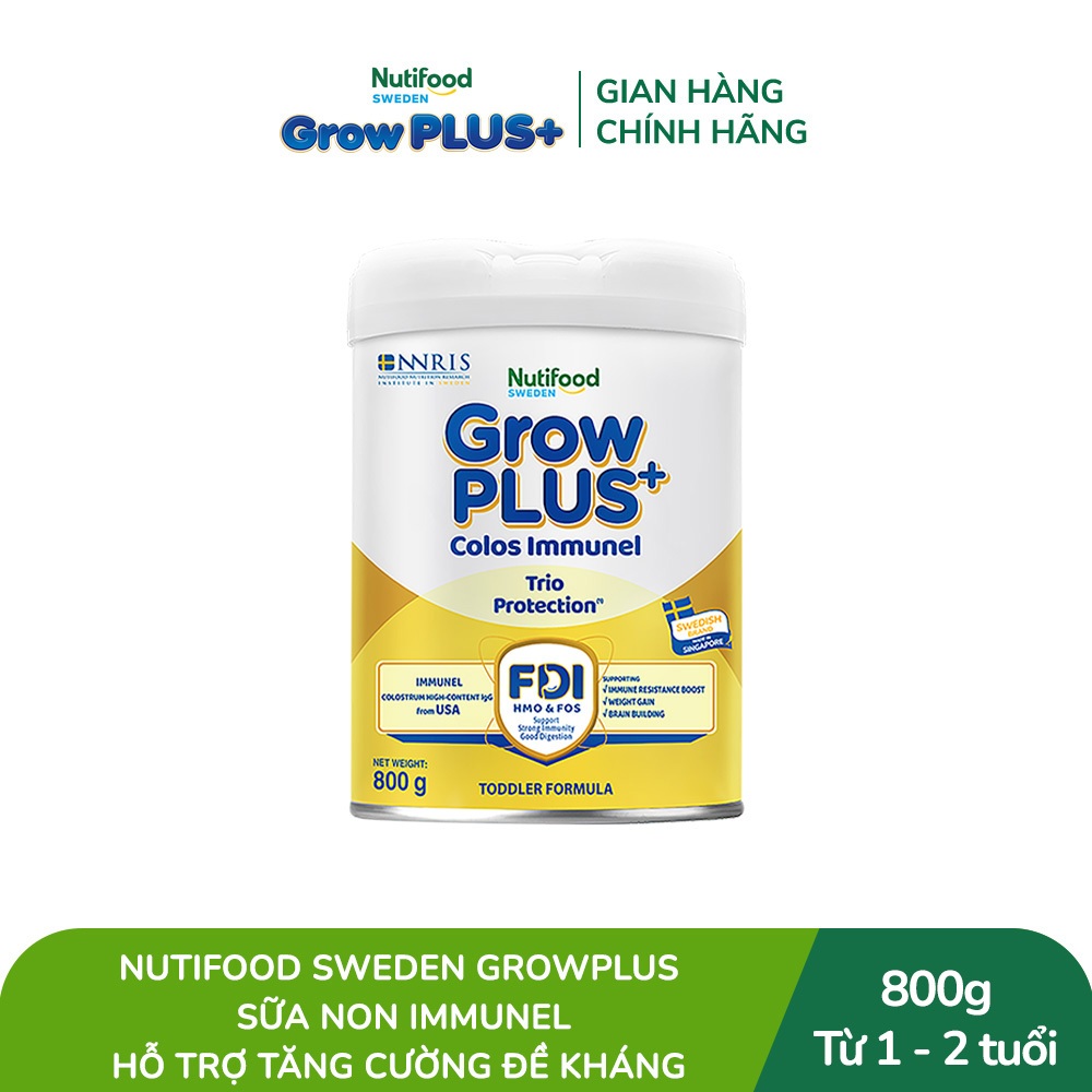 [Livestream Lucie] Sữa Bột Nutifood Sweden GrowPLUS+ Sữa Non Immunel từ 1 - 2 tuổi lon 800 g (Bao bì tuỳ lô hàng)