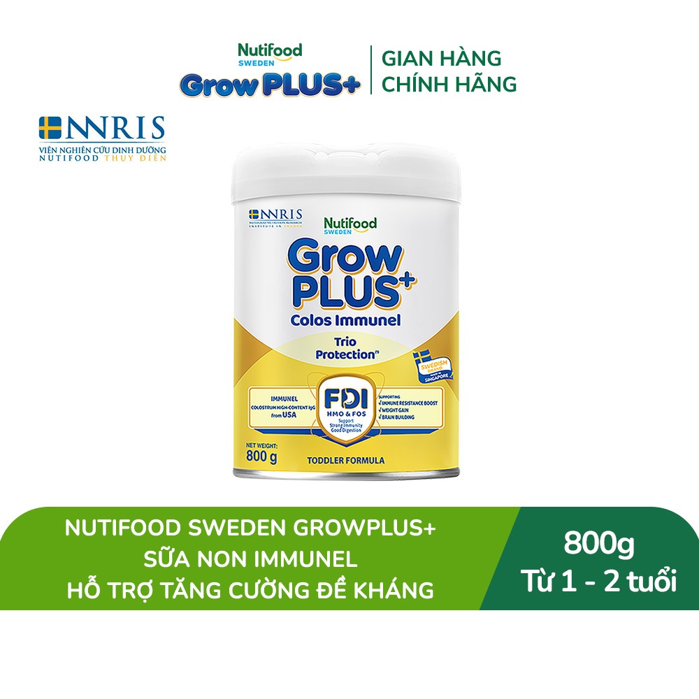 [Livestream Lucie] Sữa Bột Nutifood Sweden GrowPLUS+ Sữa Non Immunel từ 1 - 2 tuổi lon 800 g (Bao bì tuỳ lô hàng)