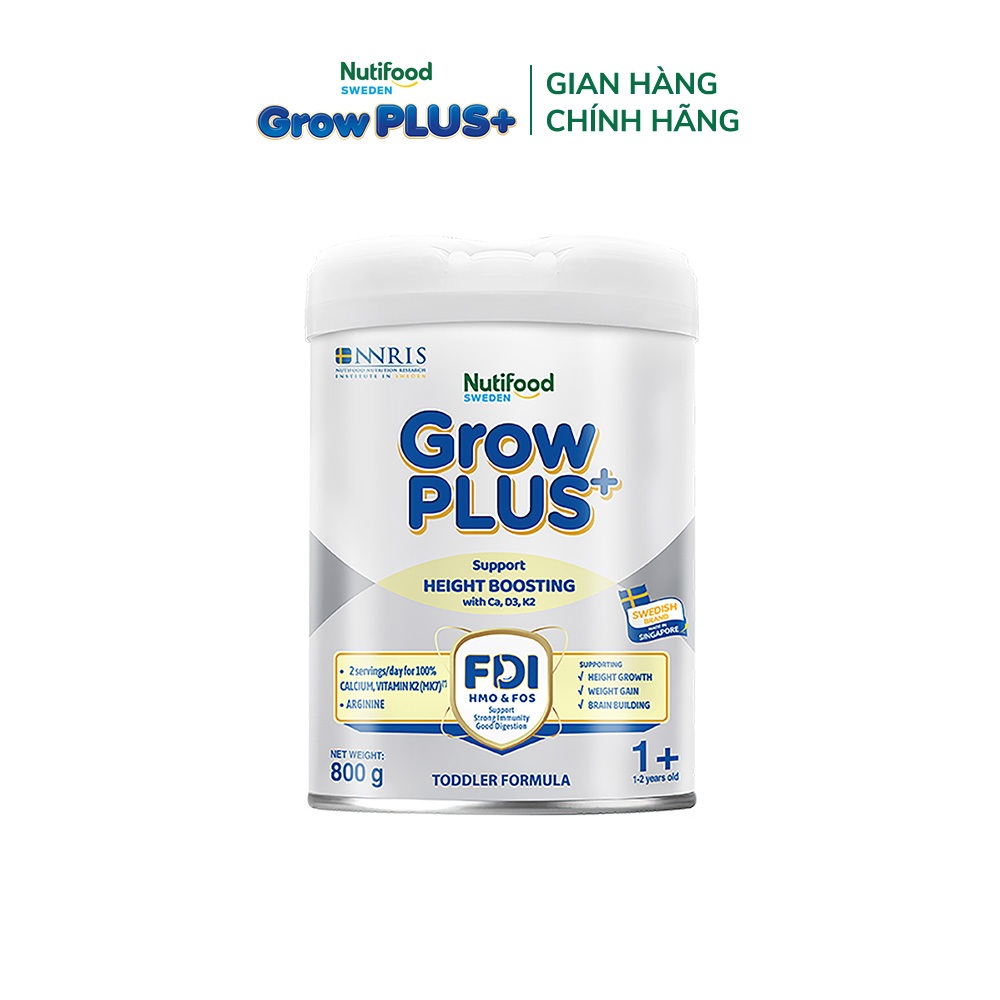 [Livestream Hannah Olala] Sữa Bột Nutifood Sweden GrowPLUS+ Cao lớn vượt trội từ 1 - 2 tuổi (Bạc) 800g