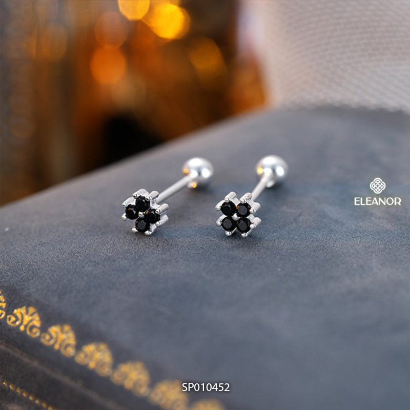 Bông tai nữ chuôi bạc 925 Eleanor Accessories cỏ 4 lá đính đá phụ kiện trang sức khuyên tai 10452