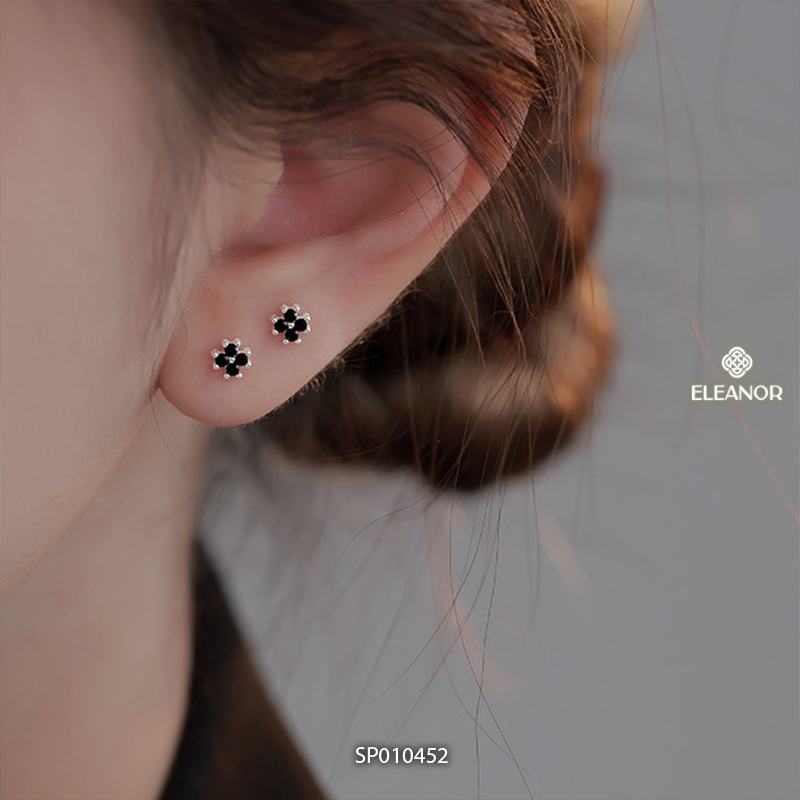 Bông tai nữ chuôi bạc 925 Eleanor Accessories cỏ 4 lá đính đá phụ kiện trang sức khuyên tai 10452