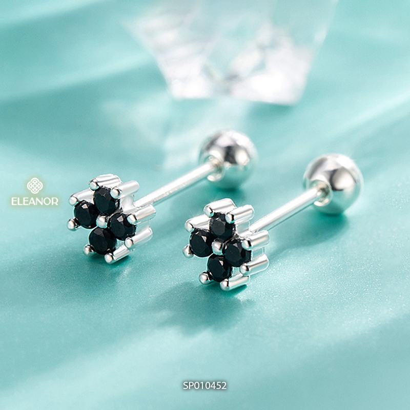 Bông tai nữ chuôi bạc 925 Eleanor Accessories cỏ 4 lá đính đá phụ kiện trang sức khuyên tai 10452