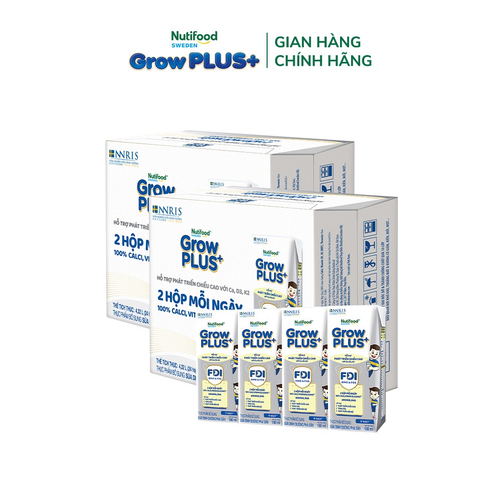 [Livestream Lucie] Combo 2 Thùng 24 Hộp Sữa Bột Pha Sẵn Nutifood Sweden GrowPLUS+ Cao lớn vượt trội hộp 180 ml