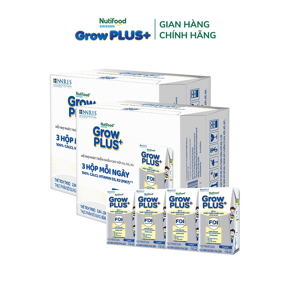 [Livestream Lucie] Combo 2 Thùng 24 Hộp Sữa Bột Pha Sẵn Nutifood Sweden GrowPLUS+ Cao lớn vượt trội hộp 110 ml