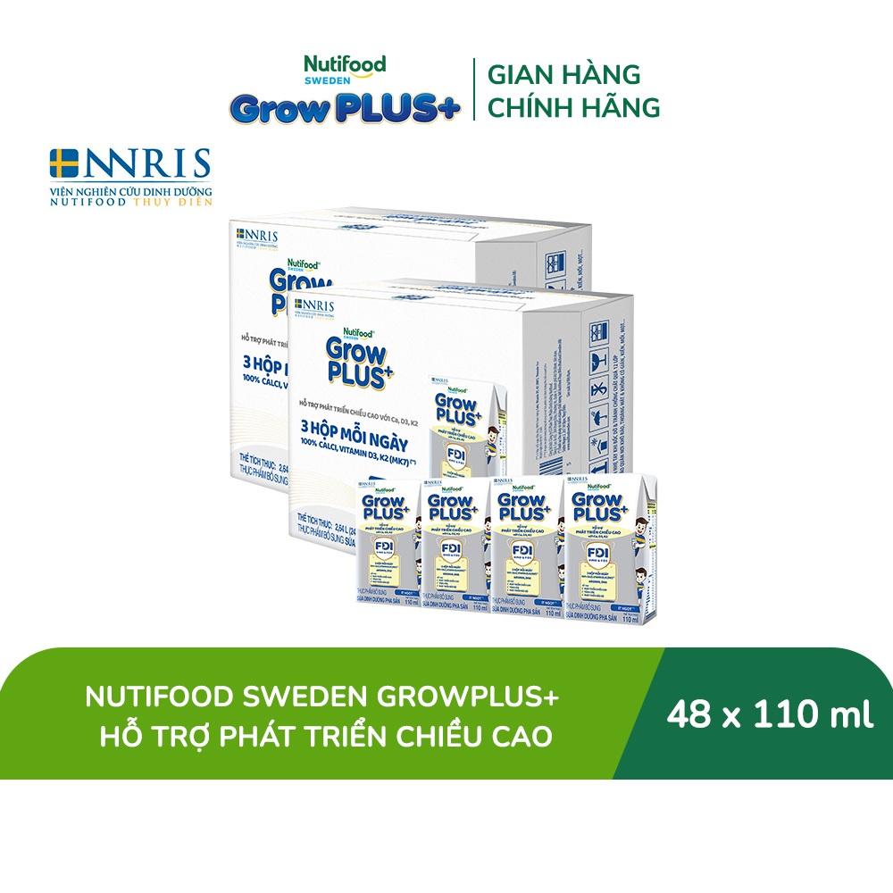 [Livestream Lucie] Combo 2 Thùng 24 Hộp Sữa Bột Pha Sẵn Nutifood Sweden GrowPLUS+ Cao lớn vượt trội hộp 110 ml