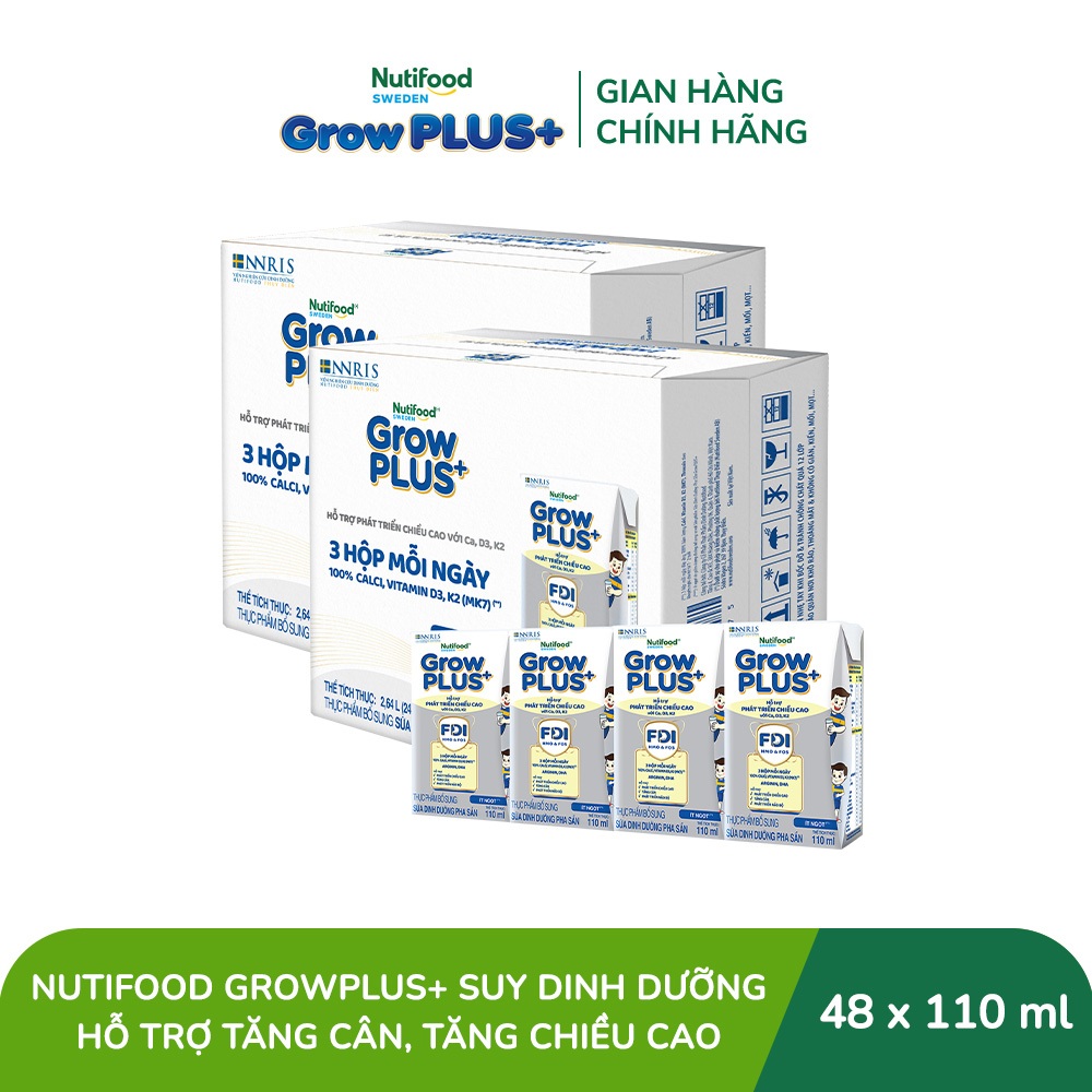 [Livestream Lucie] Combo 2 Thùng 24 Hộp Sữa Bột Pha Sẵn Nutifood Sweden GrowPLUS+ Cao lớn vượt trội hộp 110 ml