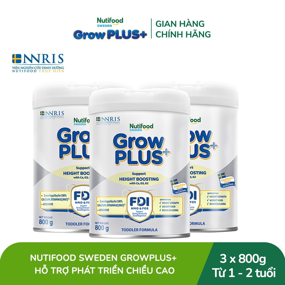 [Livestream BeyondK] Combo 3 Sữa Bột Nutifood Sweden GrowPLUS+ Cao lớn vượt trội từ 1 - 2 tuổi (Bạc) 800g