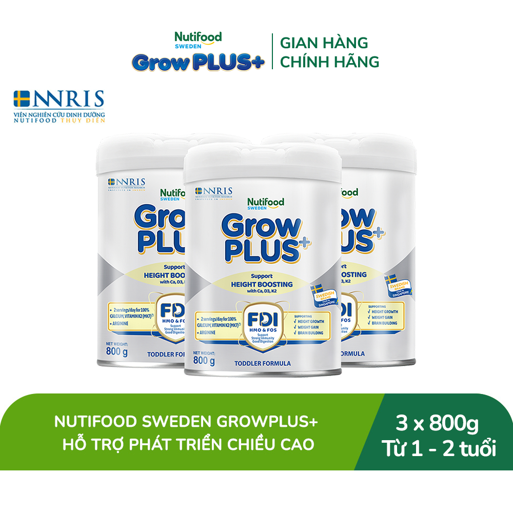 [Livestream BeyondK] Combo 3 Sữa Bột Nutifood Sweden GrowPLUS+ Cao lớn vượt trội từ 1 - 2 tuổi (Bạc) 800g