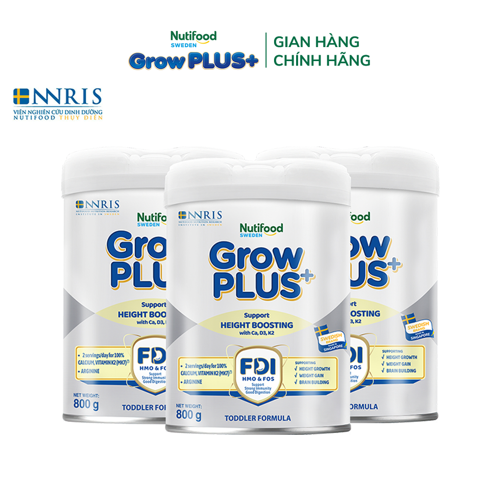 [Livestream BeyondK] Combo 3 Sữa Bột Nutifood Sweden GrowPLUS+ Cao lớn vượt trội từ 1 - 2 tuổi (Bạc) 800g