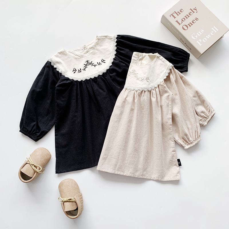 Váy Cho Bé Gái HANIA KIDS Baby Suông Cổ Tròn Thêu Họa Tiết Dễ Thương Cho Bé Gái Chất Liệu Cotton