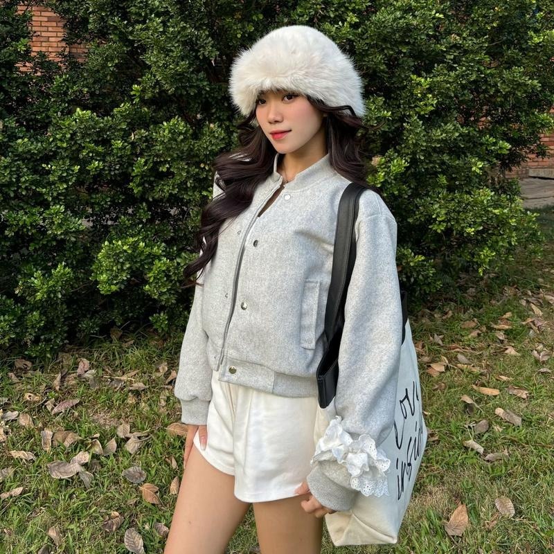 AÓ Khoác Bomber Dạ Ép Dáng Ngắn Croptop Nữ ,Chất Liệu Dạ Ép Hàn Quốc Loại 1 Phù Hợp Mặc  Thu Đông Tết 2025