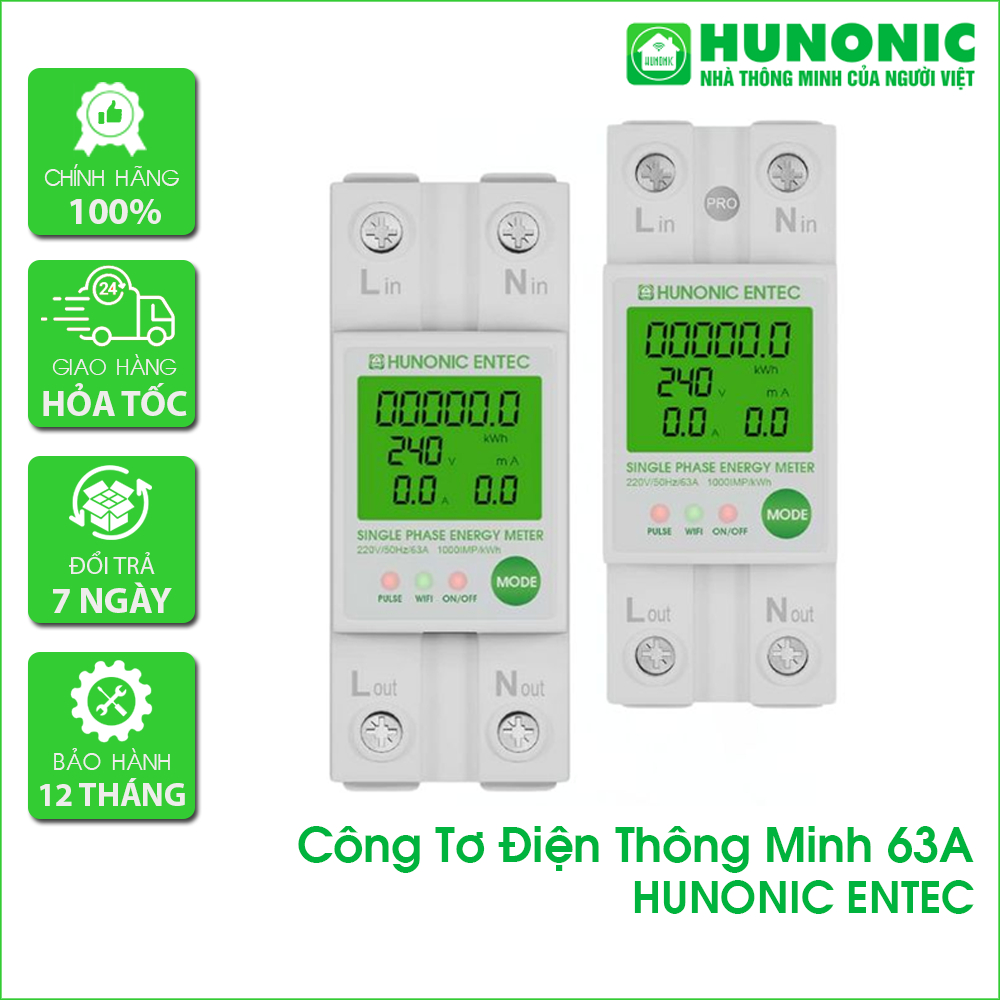 Công Tơ Điện Thông Minh Hunonic ENTEC - Đồng Hồ Đo Điện 63A, Điều Khiển ...