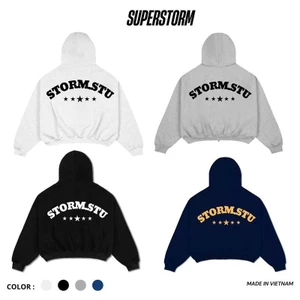 Áo Khoác Nỉ , Áo Khoác Hoodie Zip Boxy In Dập Nổi STORMSTU Chất Nỉ Bông Cao Cấp 2025