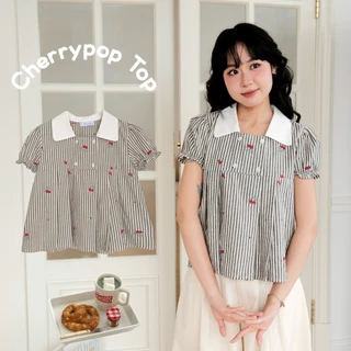 BLEUBIRD Áo vải thô thêu dáng xòe Cherrypop Top