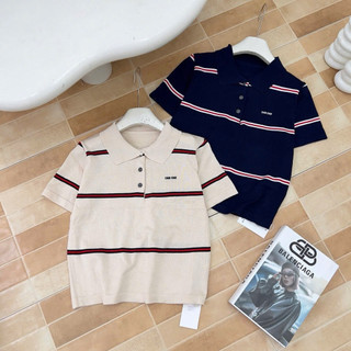 LT - Áo len nữ cổ bẻ kẻ sọc ngang chữ ngực free size len mongtoghi