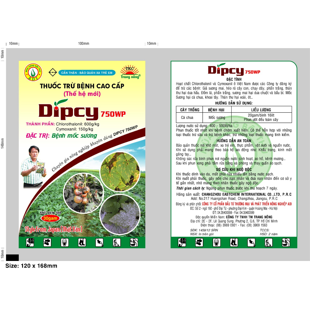 Sản phẩm DIPCY 750WP trừ sương mai, mốc sương, phấn trắng, thán thư, cháy lá... dưa, bầu, bí, hoa hồng