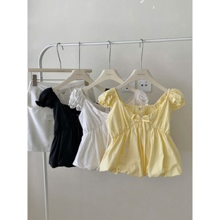 Áo babydoll tay bồng nhún ngực thắt nơ dễ thương Cakecat – Áo kiểu nữ phong cách Hàn Quốc mùa hè