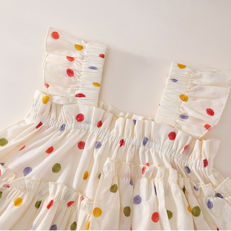 Set Đồ Bộ Bé Gái Chấm Bi, Set Áo 2 Dây Kèm Quần Ống Rộng Siêu Dễ Thương Chất Liệu Cotton Mềm Mịn