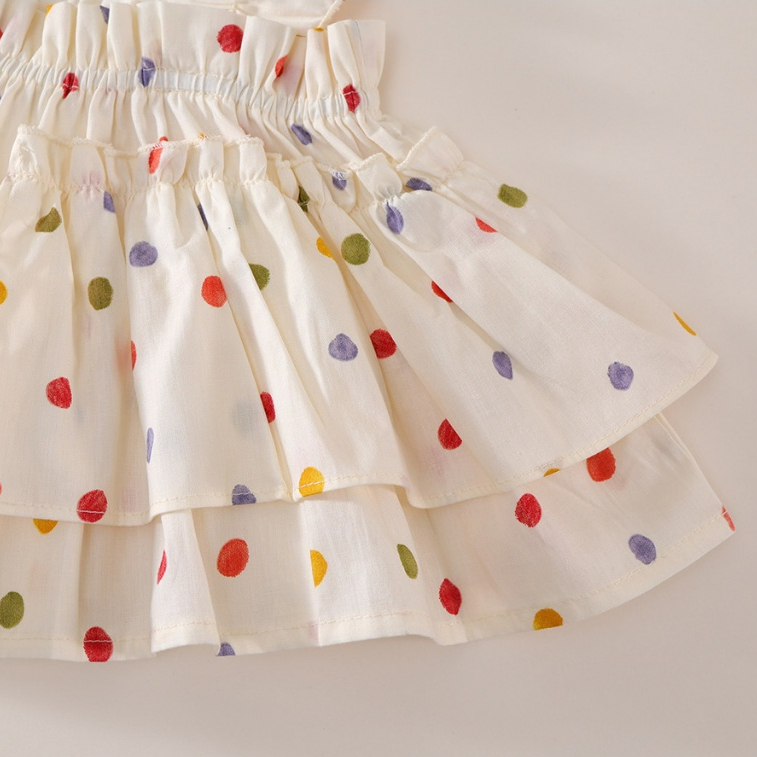 Set Đồ Bộ Bé Gái Chấm Bi, Set Áo 2 Dây Kèm Quần Ống Rộng Siêu Dễ Thương Chất Liệu Cotton Mềm Mịn