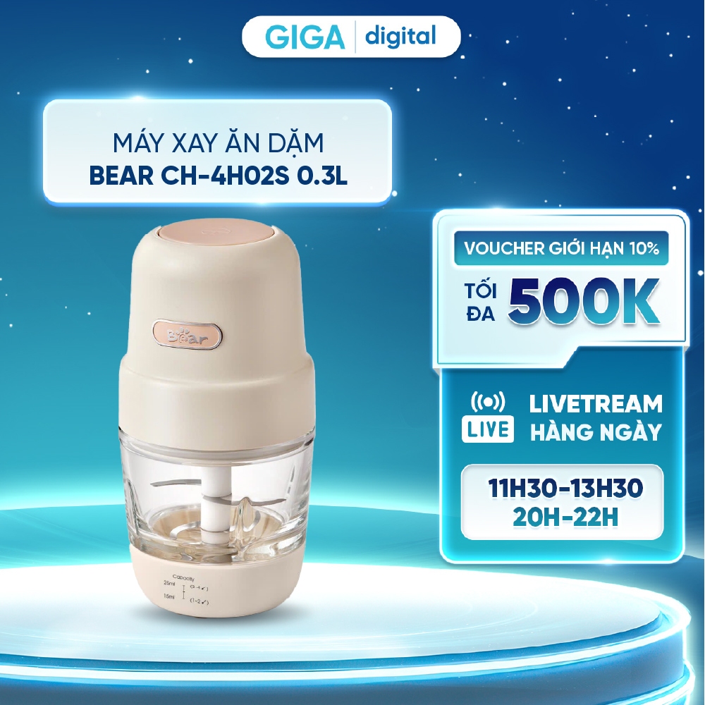 Máy xay ăn dặm Bear 0.3L CH-4H02S - Công suất 200W - Xay được cháo, rau củ, thịt, trái cây và gia vị - Bh 18 tháng