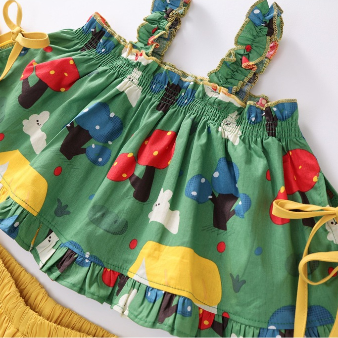 Set Đồ Bé Gái, Set Bộ 2 Dây Cho Bé Gái Áo Bèo Chun Phối Quần Ống Rộng Chất Liệu Mềm Mại
