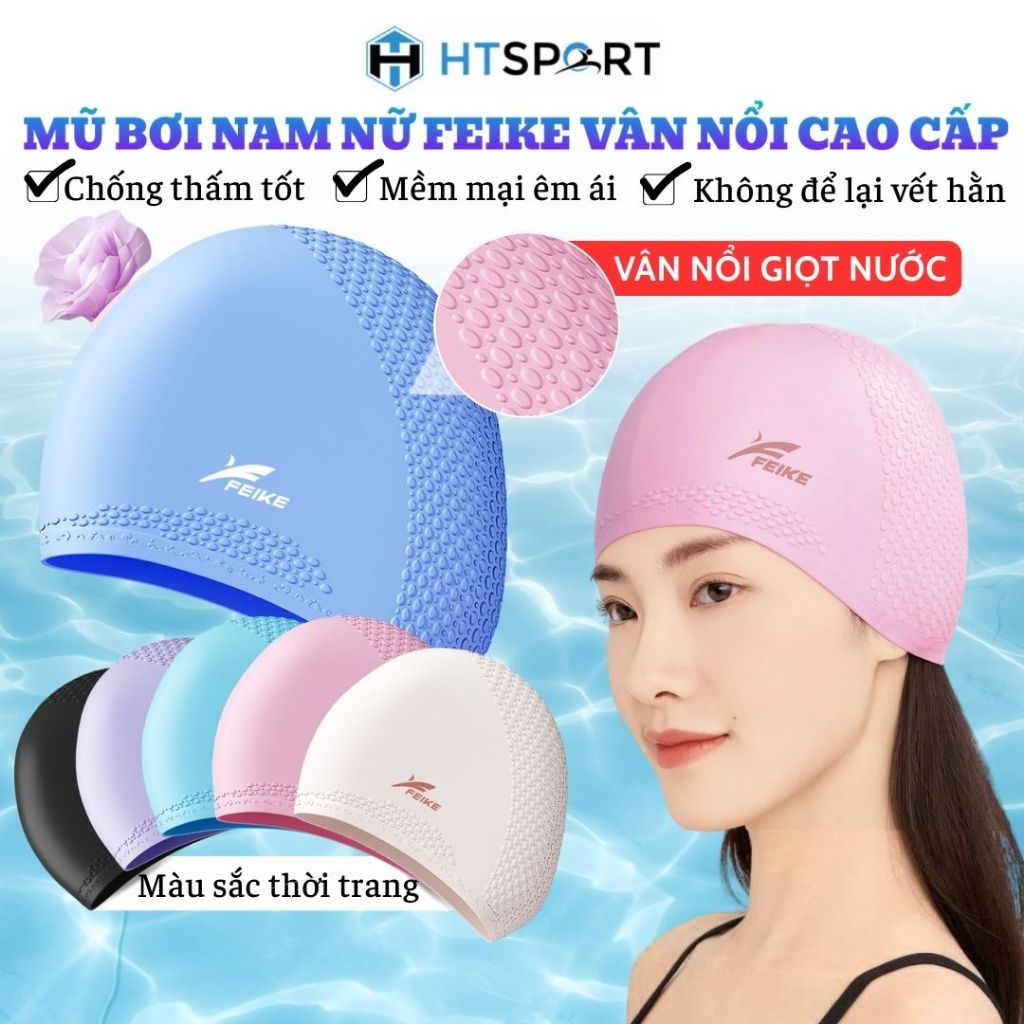 Mũ Bơi Nam Nữ Feike Hình Giọt Nước, Nón Bơi Người Lớn Trùm Đầu Chất Liệu Silicon Cao Cấp Chống Nước