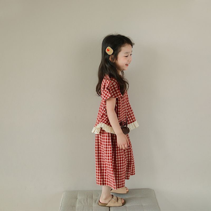 Đồ Bộ Bé Gái, Set Đồ Bộ Caro Cho Bé Gái Thiết Kế Áo Cánh Tiên Phối Cổ Bèo Và Quần Suông