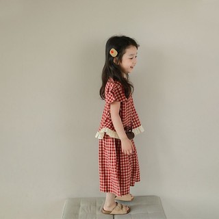 Đồ Bộ Bé Gái, Set Đồ Bé Gái Kẻ Caro Phối Bèo Mặc Dễ Thương Chất Liệu Cotton Thoáng Khí