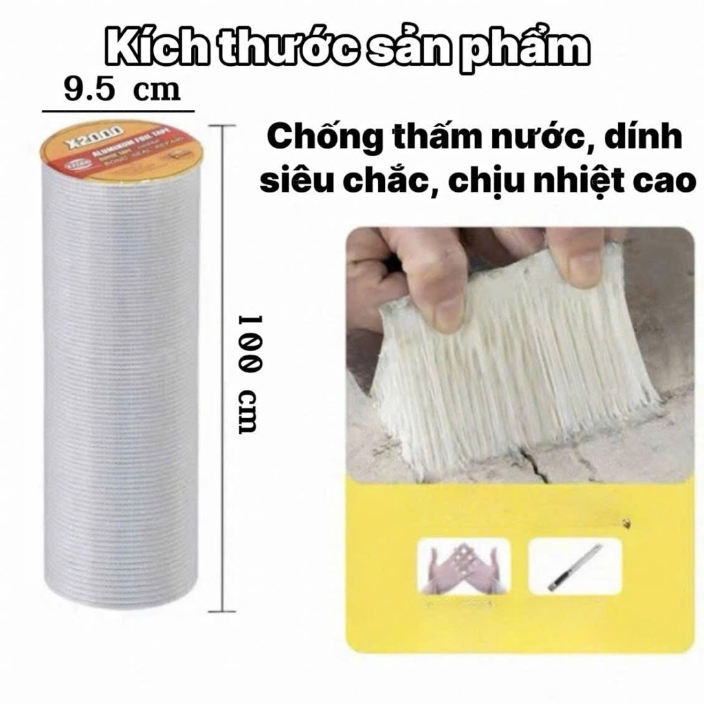 Băng Keo Chống Thấm Siêu Dính X2000 Khổ Lớn 100CM Băng keo Chống Thấm Dột, Dán Mái Tôn, Tường, Ống Nước 5 Mét