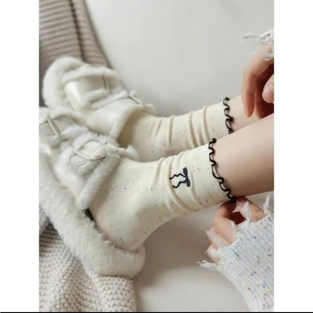 [XẢ KHO] Combo 10c Vớ Tất Nữ, Vớ Tất Cổ Cao Chất Cotton  Thêu Nơ Phối Viền Bèo Nhún Cổ Chân Phong Cách Hàn Quốc