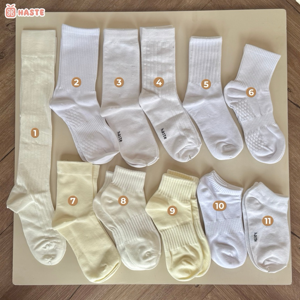 Tất Vớ Nam Nữ Haste Tổng Hợp Basic Trơn Trắng Đơn Giản Phong Cách Nhật Hàn Chất Cotton Mềm Mại Êm Chân