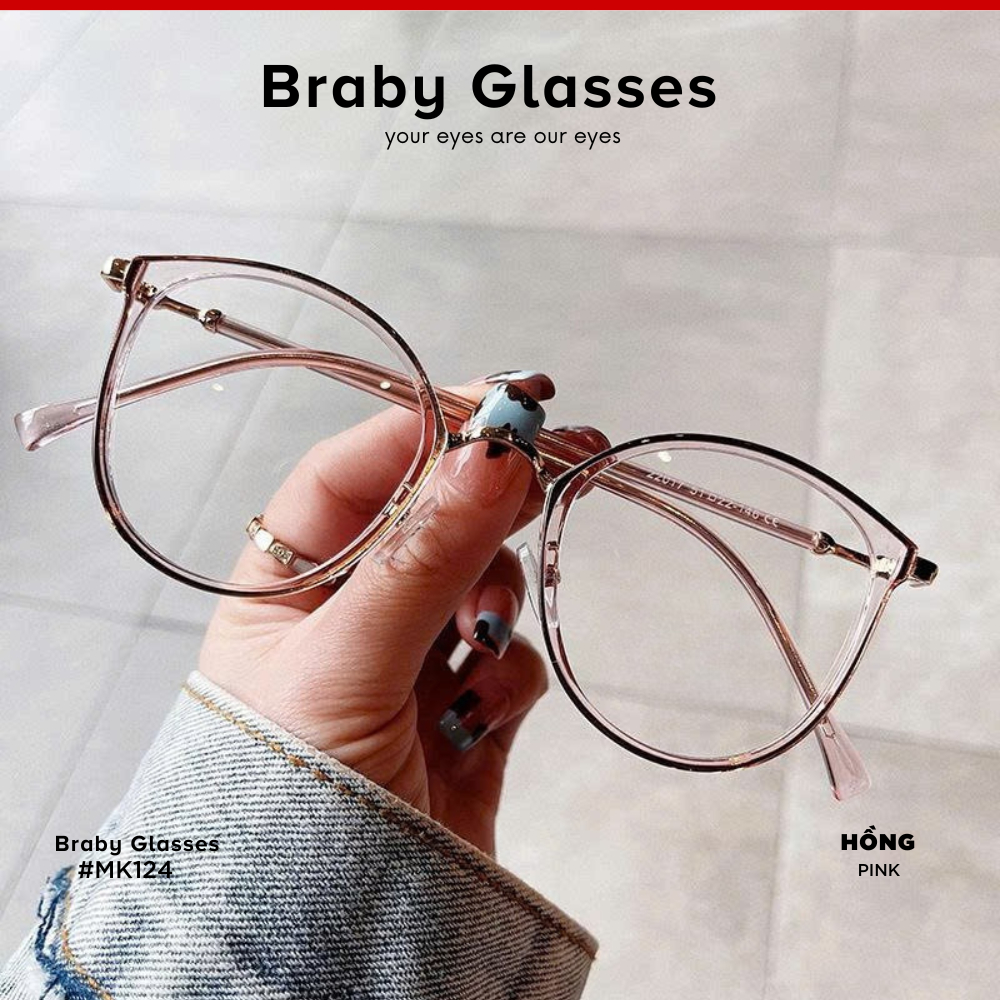 Gọng Kính Cận Dẻo Nam Nữ Braby Glasses Chất Liệu Nhựa Dẻo Siêu Nhẹ Thiết Kế Sang Trọng MK124