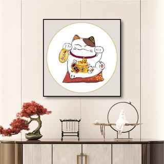 Tranh mèo thần tài treo tường thu hút tài lộc BH144 - Tranh treo trang trí, decor nhà hàng, quán ăn, các cửa tiệm