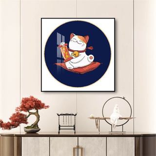 Tranh mèo thần tài treo tường thu hút tài lộc BH144 - Tranh treo trang trí, decor nhà hàng, quán ăn, các cửa tiệm