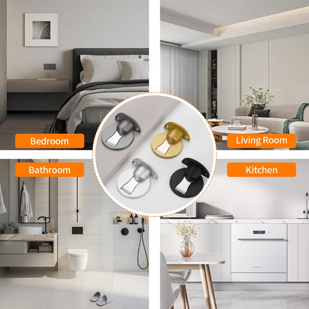 Chặn cửa inox nam châm siêu hít gắn sàn chống va đập thông minh kèm miếng dán tường 3M và ốc vít