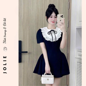 Váy Công Chúa Búp Bê Cổ Ren Trắng