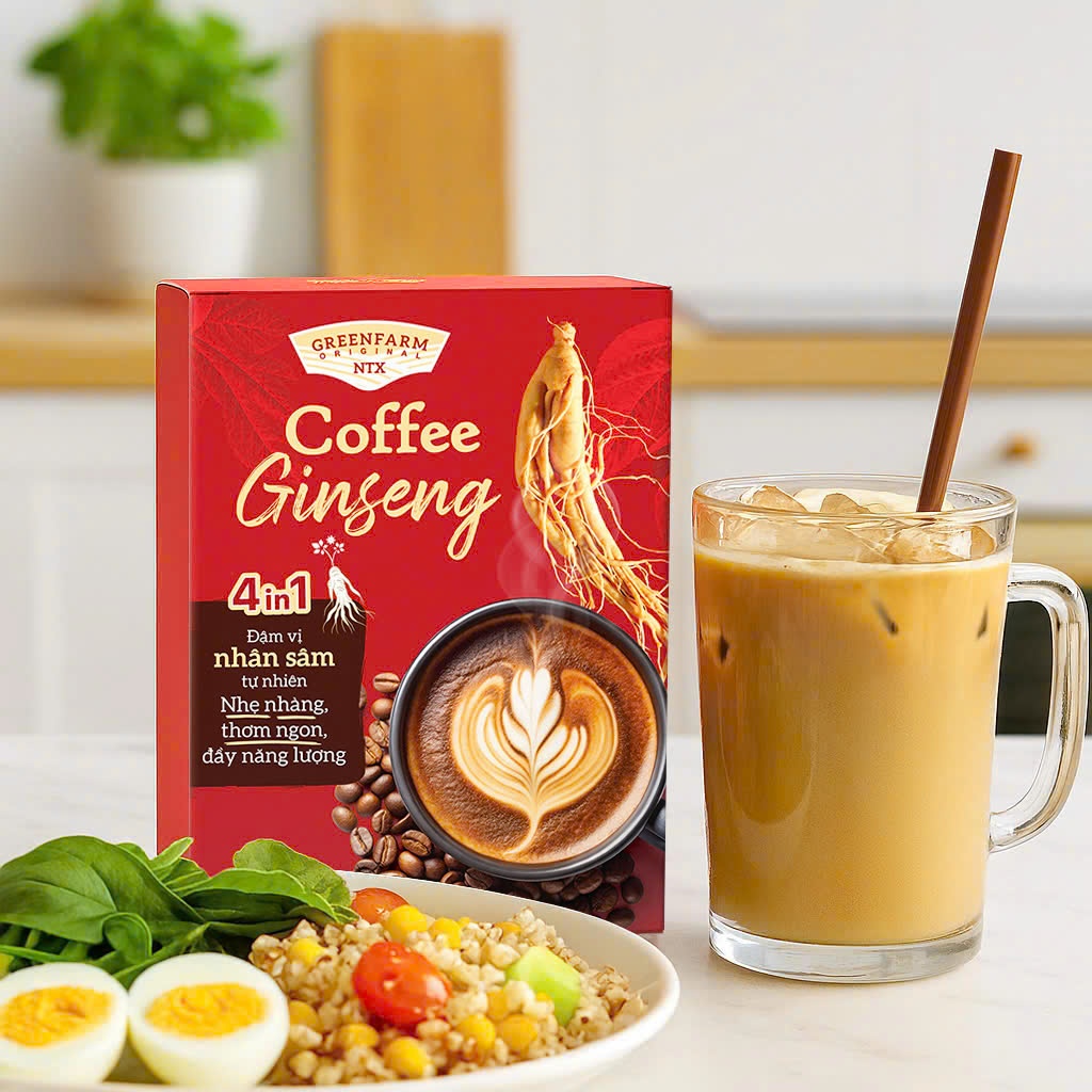 [ Combo 2 hộp ] Cà Phê Sâm GreenFarm –  Cafe Ít Đường – Hộp 10 Gói x 12gr