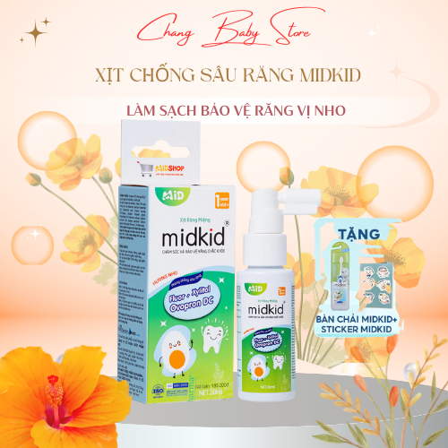 Xịt chống sâu răng Midkid vị Nho chính hãng cho bé từ 1 tuổi nuốt an toàn, làm sạch bảo vệ răng 30ml