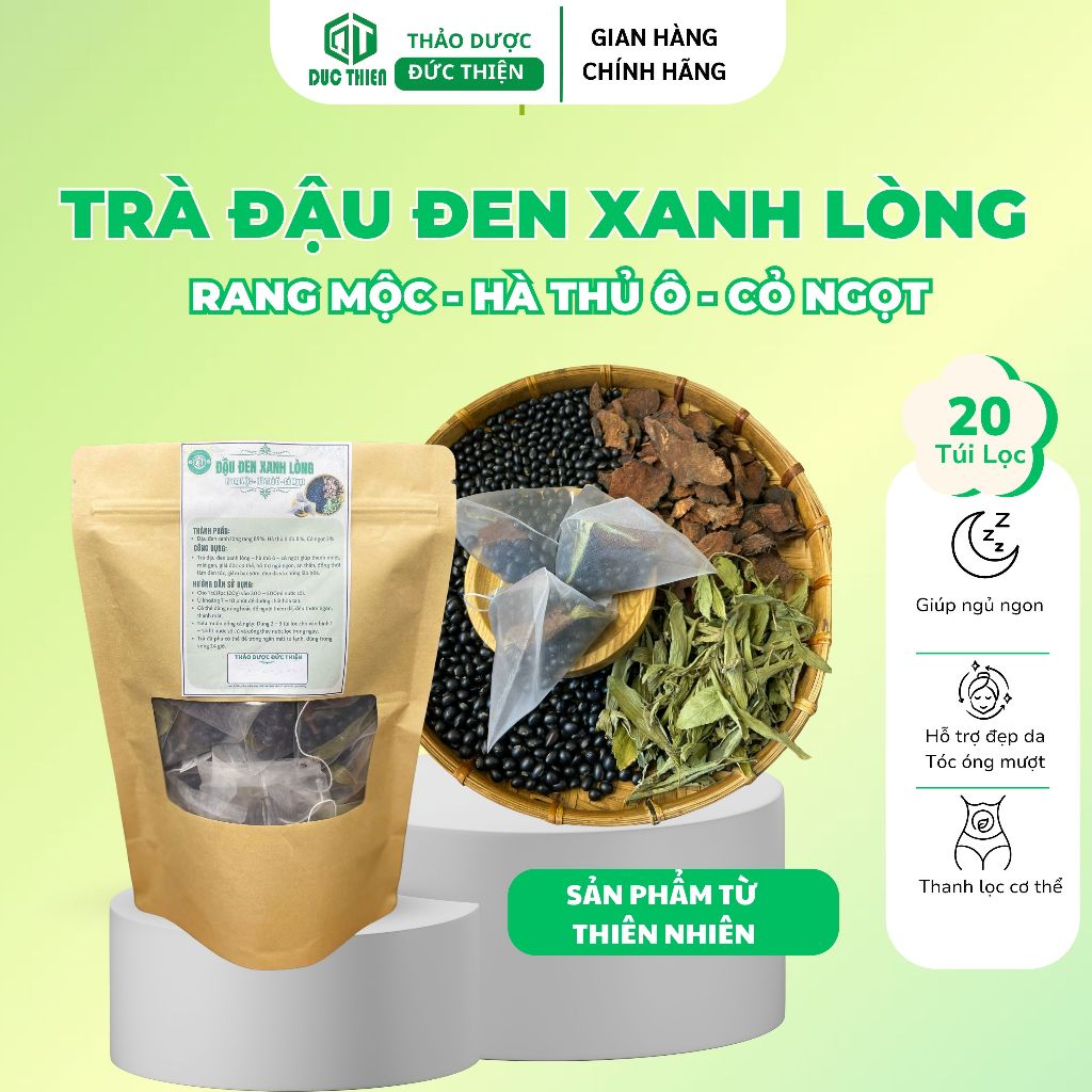 Trà Đậu Đen Xanh Lòng Túi Lọc Đức Thiện 20 Gói –Rang Mộc Hà Thủ Ô Cỏ Ngọt – Đẹp Da, Thanh Lọc cơ thể