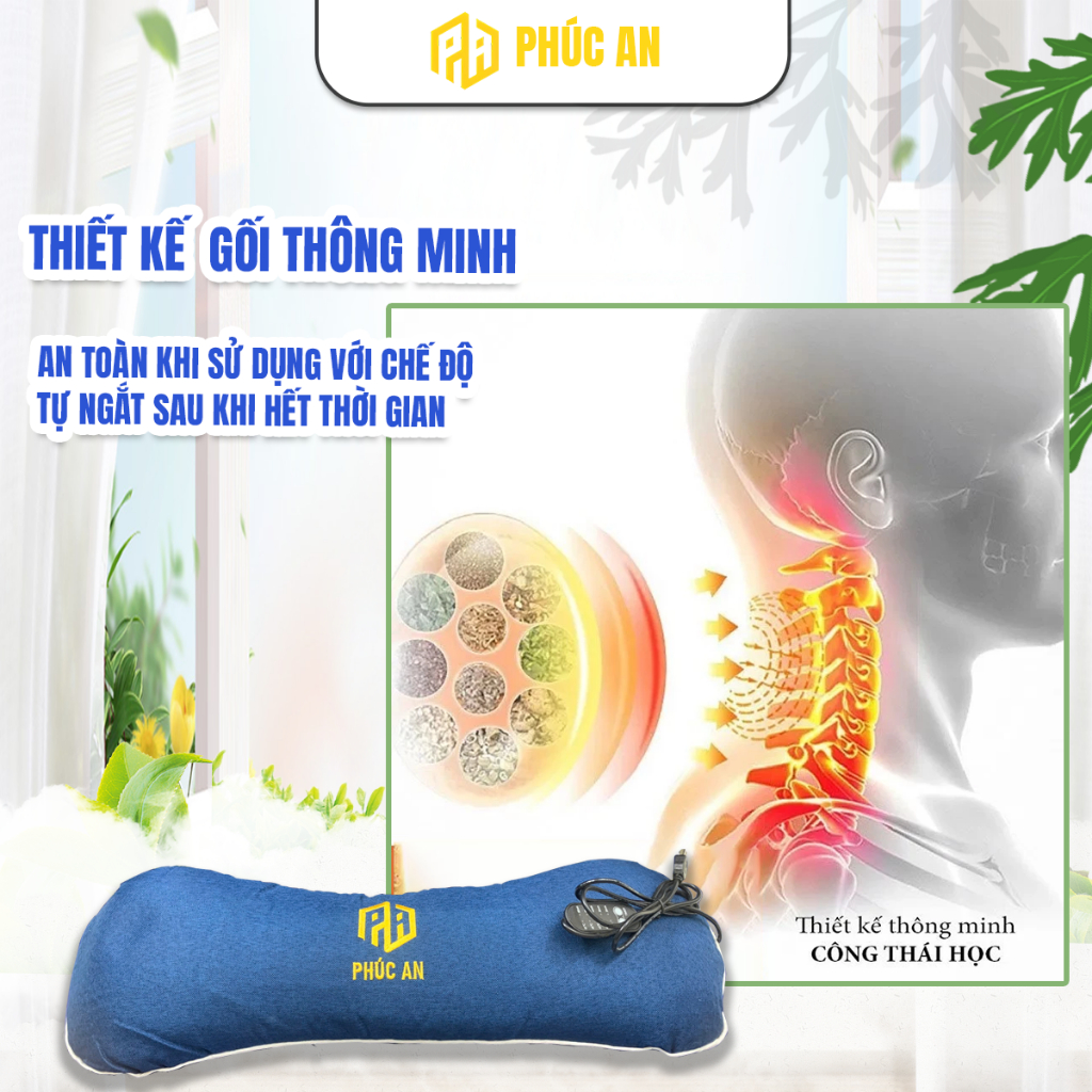 Gối Điện Ngải Cứu Phúc An Sưởi Ấm Giảm Đau Nhức Vai Gáy Thiết Kế Công Thái Học Hỗ Trợ Giấc Ngủ Ngon