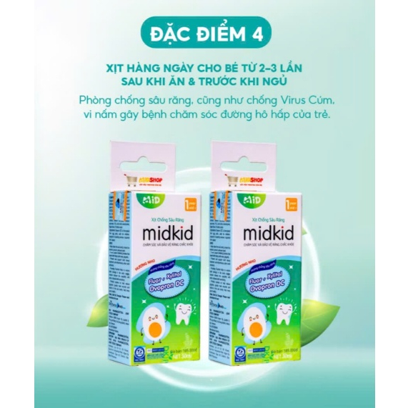 Xịt chống sâu răng Midkid vị Nho chính hãng cho bé từ 1 tuổi nuốt an toàn, làm sạch bảo vệ răng 30ml