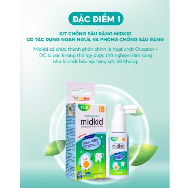 Xịt chống sâu răng Midkid vị Nho chính hãng cho bé từ 1 tuổi nuốt an toàn, làm sạch bảo vệ răng 30ml