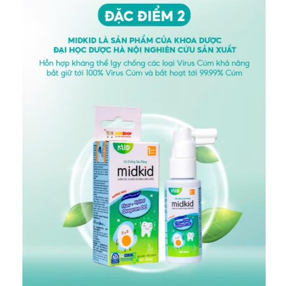 Xịt chống sâu răng Midkid vị Nho chính hãng cho bé từ 1 tuổi nuốt an toàn, làm sạch bảo vệ răng 30ml